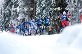 01.01.2024, Toblach, Italy (ITA): Hugo Lapalus (FRA), Gus Schumacher (USA), Federico Pellegrino (ITA), Friedrich Moch (GER), Martin Loewstroem Nyenget (NOR), (l-r)  - FIS world cup cross-country, tour de ski, pursuit, Toblach (ITA). www.nordicfocus.com. © Modica/NordicFocus. Every downloaded picture is fee-liable.