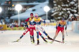 03.01.2024, Davos, Switzerland (SUI): Kristine Stavaas Skistad (NOR), Emma Ribom (SWE), Lea Fischer (SUI), (l-r)  - FIS world cup cross-country, tour de ski, individual sprint, Davos (SUI). www.nordicfocus.com. © Modica/NordicFocus. Every downloaded picture is fee-liable.