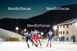 03.01.2024, Davos, Switzerland (SUI): Lucas Chanavat (FRA), Benjamin Moser (AUT), Gus Schumacher (USA), (l-r)  - FIS world cup cross-country, tour de ski, individual sprint, Davos (SUI). www.nordicfocus.com. © Modica/NordicFocus. Every downloaded picture is fee-liable.