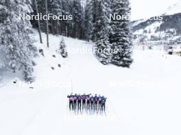 02.01.2024, Davos, Switzerland (SUI): Lucas Chanavat (FRA), Jules Chappaz (FRA), Maurice Manificat (FRA), Renaud Jay (FRA), Jules Lapierre (FRA), Theo Schely (FRA), Hugo Lapalus (FRA), (l-r)  - FIS world cup cross-country, tour de ski, training, Davos (SUI). www.nordicfocus.com. © Modica/NordicFocus. Every downloaded picture is fee-liable.