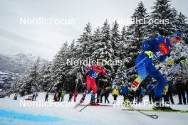 07.01.2024, Val di Fiemme, Italy (ITA): Haavard Solaas Taugboel (NOR), Vladislav Kovalyov (KAZ), (l-r)  - FIS world cup cross-country, tour de ski, final climb, Val di Fiemme (ITA). www.nordicfocus.com. © Barbieri/NordicFocus. Every downloaded picture is fee-liable.