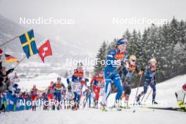 06.01.2024, Val di Fiemme, Italy (ITA): Desiree Steiner (SUI), Nadja Kaelin (SUI), Jessie Diggins (USA), Jonna Sundling (SWE), Kerttu Niskanen (FIN), Lisa Lohmann (GER), (l-r)  - FIS world cup cross-country, tour de ski, mass, Val di Fiemme (ITA). www.nordicfocus.com. © Barbieri/NordicFocus. Every downloaded picture is fee-liable.