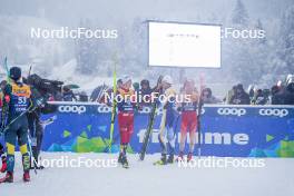 06.01.2024, Val di Fiemme, Italy (ITA): Erik Valnes (NOR), William Poromaa (SWE), Cyril Faehndrich (SUI), (l-r)  - FIS world cup cross-country, tour de ski, mass, Val di Fiemme (ITA). www.nordicfocus.com. © Barbieri/NordicFocus. Every downloaded picture is fee-liable.