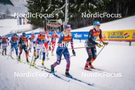06.01.2024, Val di Fiemme, Italy (ITA): Frida Karlsson (SWE), Jessie Diggins (USA), Victoria Carl (GER), (l-r)  - FIS world cup cross-country, tour de ski, mass, Val di Fiemme (ITA). www.nordicfocus.com. © Barbieri/NordicFocus. Every downloaded picture is fee-liable.