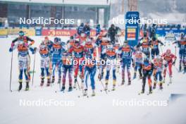 06.01.2024, Val di Fiemme, Italy (ITA): Linn Svahn (SWE), Jonna Sundling (SWE), Krista Parmakoski (FIN), Jessie Diggins (USA), Emma Ribom (SWE), Kerttu Niskanen (FIN), Katharina Hennig (GER), Teresa Stadlober (AUT), (l-r)  - FIS world cup cross-country, tour de ski, mass, Val di Fiemme (ITA). www.nordicfocus.com. © Barbieri/NordicFocus. Every downloaded picture is fee-liable.