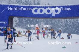 06.01.2024, Val di Fiemme, Italy (ITA): Jules Lapierre (FRA), Beda Klee (SUI), Johan Haeggstroem (SWE), Ryo Hirose (JPN), (l-r)  - FIS world cup cross-country, tour de ski, mass, Val di Fiemme (ITA). www.nordicfocus.com. © Barbieri/NordicFocus. Every downloaded picture is fee-liable.