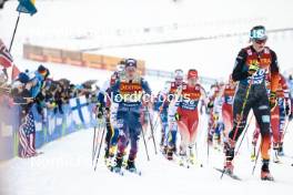 06.01.2024, Val di Fiemme, Italy (ITA): Jessie Diggins (USA), Nadja Kaelin (SUI), (l-r)  - FIS world cup cross-country, tour de ski, mass, Val di Fiemme (ITA). www.nordicfocus.com. © Modica/NordicFocus. Every downloaded picture is fee-liable.