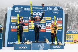 06.01.2024, Val di Fiemme, Italy (ITA): Frida Karlsson (SWE), Linn Svahn (SWE), Katharina Hennig (GER), (l-r) - FIS world cup cross-country, tour de ski, mass, Val di Fiemme (ITA). www.nordicfocus.com. © Modica/NordicFocus. Every downloaded picture is fee-liable.