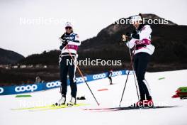 05.01.2024, Val di Fiemme, Italy (ITA): Astrid Oeyre Slind (NOR), Silje Theodorsen (NOR), (l-r)  - FIS world cup cross-country, tour de ski, training, Val di Fiemme (ITA). www.nordicfocus.com. © Modica/NordicFocus. Every downloaded picture is fee-liable.
