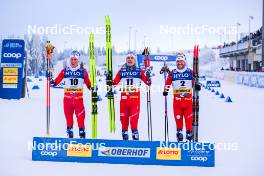 20.01.2024, Oberhof, Germany (GER): Martin Loewstroem Nyenget (NOR), Erik Valnes (NOR), Paal Golberg (NOR), (l-r)  - FIS world cup cross-country, mass, Oberhof (GER). www.nordicfocus.com. © Authamayou/NordicFocus. Every downloaded picture is fee-liable.