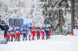 20.01.2024, Oberhof, Germany (GER): Erik Valnes (NOR), Paal Golberg (NOR), Andrew Musgrave (GBR), Calle Halfvarsson (SWE), Harald Oestberg Amundsen (NOR), Friedrich Moch (GER), Mika Vermeulen (AUT), Hugo Lapalus (FRA), Simen Hegstad Krueger (NOR), (l-r)  - FIS world cup cross-country, mass, Oberhof (GER). www.nordicfocus.com. © Authamayou/NordicFocus. Every downloaded picture is fee-liable.