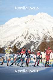 27.01.2024, Goms, Switzerland (SUI): Edvin Anger (SWE), Richard Jouve (FRA), Joni Maki (FIN), James Clinton Schoonmaker (USA), Haavard Solaas Taugboel (NOR), Ben Ogden (USA), (l-r)  - FIS world cup cross-country, individual sprint, Goms (SUI). www.nordicfocus.com. © Modica/NordicFocus. Every downloaded picture is fee-liable.