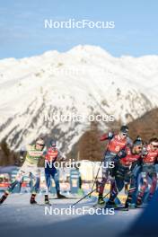 27.01.2024, Goms, Switzerland (SUI): Edvin Anger (SWE), James Clinton Schoonmaker (USA), Richard Jouve (FRA), (l-r)  - FIS world cup cross-country, individual sprint, Goms (SUI). www.nordicfocus.com. © Modica/NordicFocus. Every downloaded picture is fee-liable.