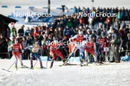 27.01.2024, Goms, Switzerland (SUI): Marina Kaelin (SUI), Jessie Diggins (USA), Tiril Udnes Weng (NOR), Frida Karlsson (SWE), Anja Weber (SUI), Maelle Veyre (FRA), (l-r)  - FIS world cup cross-country, individual sprint, Goms (SUI). www.nordicfocus.com. © Modica/NordicFocus. Every downloaded picture is fee-liable.