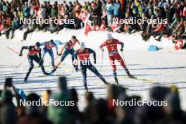 27.01.2024, Goms, Switzerland (SUI): Riccardo Bernardi (ITA), James Clugnet (GBR), Lauri Vuorinen (FIN), Lucas Chanavat (FRA), Johannes Hoesflot Klaebo (NOR), (l-r)  - FIS world cup cross-country, individual sprint, Goms (SUI). www.nordicfocus.com. © Modica/NordicFocus. Every downloaded picture is fee-liable.