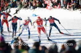 27.01.2024, Goms, Switzerland (SUI): Jules Chappaz (FRA), Oskar Svensson (SWE), Valerio Grond (SUI), Federico Pellegrino (ITA), (l-r)  - FIS world cup cross-country, individual sprint, Goms (SUI). www.nordicfocus.com. © Modica/NordicFocus. Every downloaded picture is fee-liable.
