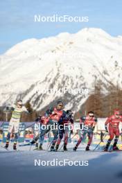 27.01.2024, Goms, Switzerland (SUI): Edvin Anger (SWE), Richard Jouve (FRA), Joni Maki (FIN), James Clinton Schoonmaker (USA), Haavard Solaas Taugboel (NOR), Ben Ogden (USA), (l-r)  - FIS world cup cross-country, individual sprint, Goms (SUI). www.nordicfocus.com. © Modica/NordicFocus. Every downloaded picture is fee-liable.