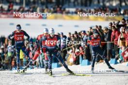 27.01.2024, Goms, Switzerland (SUI): Johannes Hoesflot Klaebo (NOR), Lucas Chanavat (FRA), Riccardo Bernardi (ITA), (l-r)  - FIS world cup cross-country, individual sprint, Goms (SUI). www.nordicfocus.com. © Modica/NordicFocus. Every downloaded picture is fee-liable.