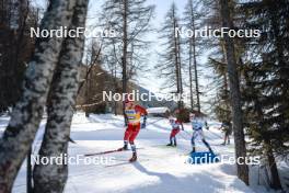 28.01.2024, Goms, Switzerland (SUI): Harald Oestberg Amundsen (NOR), Johannes Hoesflot Klaebo (NOR), Jens Burman (SWE), (l-r)  - FIS world cup cross-country, mass, Goms (SUI). www.nordicfocus.com. © Modica/NordicFocus. Every downloaded picture is fee-liable.