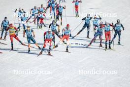 28.01.2024, Goms, Switzerland (SUI): Harald Oestberg Amundsen (NOR), Andrew Musgrave (GBR), Paal Golberg (NOR), Friedrich Moch (GER), Beda Klee (SUI), Federico Pellegrino (ITA), Jens Burman (SWE), Gus Schumacher (USA), Johannes Hoesflot Klaebo (NOR), Jules Lapierre (FRA), (l-r)  - FIS world cup cross-country, mass, Goms (SUI). www.nordicfocus.com. © Modica/NordicFocus. Every downloaded picture is fee-liable.