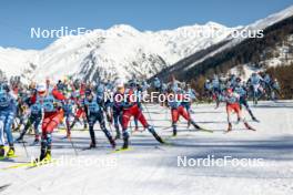 28.01.2024, Goms, Switzerland (SUI): Iver Tildheim Andersen (NOR), Scott Patterson (USA), Cyril Faehndrich (SUI), Simone Dapra (ITA), (l-r)  - FIS world cup cross-country, mass, Goms (SUI). www.nordicfocus.com. © Modica/NordicFocus. Every downloaded picture is fee-liable.
