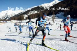 28.01.2024, Goms, Switzerland (SUI): Olzhas Klimin (KAZ), Jakob Walther (GER), Juuso Haarala (FIN), Adam Fellner (CZE), (l-r)  - FIS world cup cross-country, mass, Goms (SUI). www.nordicfocus.com. © Modica/NordicFocus. Every downloaded picture is fee-liable.