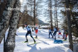 28.01.2024, Goms, Switzerland (SUI): Naoto Baba (JPN), Candide Pralong (SUI), Richard Jouve (FRA), Maurice Manificat (FRA), Jonas Baumann (SUI), (l-r)  - FIS world cup cross-country, mass, Goms (SUI). www.nordicfocus.com. © Modica/NordicFocus. Every downloaded picture is fee-liable.