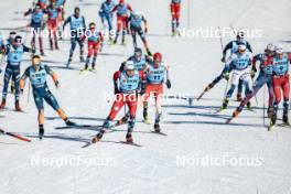 28.01.2024, Goms, Switzerland (SUI): Andrew Musgrave (GBR), Paal Golberg (NOR), Friedrich Moch (GER), Beda Klee (SUI), Johannes Hoesflot Klaebo (NOR), (l-r)  - FIS world cup cross-country, mass, Goms (SUI). www.nordicfocus.com. © Modica/NordicFocus. Every downloaded picture is fee-liable.