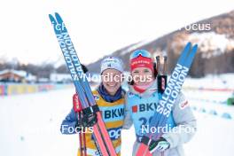 28.01.2024, Goms, Switzerland (SUI): Jessie Diggins (USA), Nadine Faehndrich (SUI), (l-r)  - FIS world cup cross-country, mass, Goms (SUI). www.nordicfocus.com. © Modica/NordicFocus. Every downloaded picture is fee-liable.