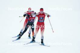 26.01.2024, Goms, Switzerland (SUI): Alina Meier (SUI), Laura Gimmler (GER), Nadine Faehndrich (SUI), (l-r)  - FIS world cup cross-country, mixed relay, Goms (SUI). www.nordicfocus.com. © Modica/NordicFocus. Every downloaded picture is fee-liable.
