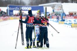 26.01.2024, Goms, Switzerland (SUI): William Poromaa (SWE), Frida Karlsson (SWE), Jens Burman (SWE), Linn Svahn (SWE), (l-r)  - FIS world cup cross-country, mixed relay, Goms (SUI). www.nordicfocus.com. © Modica/NordicFocus. Every downloaded picture is fee-liable.