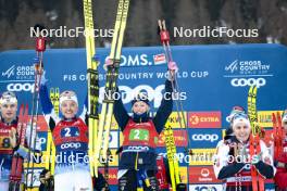 26.01.2024, Goms, Switzerland (SUI): Elia Barp (ITA), Linn Svahn (SWE), Frida Karlsson (SWE), Martin Loewstroem Nyenget (NOR), (l-r)  - FIS world cup cross-country, mixed relay, Goms (SUI). www.nordicfocus.com. © Modica/NordicFocus. Every downloaded picture is fee-liable.