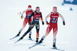 26.01.2024, Goms, Switzerland (SUI): Alina Meier (SUI), Laura Gimmler (GER), Nadine Faehndrich (SUI), (l-r)  - FIS world cup cross-country, mixed relay, Goms (SUI). www.nordicfocus.com. © Modica/NordicFocus. Every downloaded picture is fee-liable.