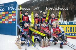 26.01.2024, Goms, Switzerland (SUI): Johan Haeggstroem (SWE), Ebba Andersson (SWE), Edvin Anger (SWE), Maja Dahlqvist (SWE), William Poromaa (SWE), Frida Karlsson (SWE), Jens Burman (SWE), Linn Svahn (SWE), (l-r)  - FIS world cup cross-country, mixed relay, Goms (SUI). www.nordicfocus.com. © Modica/NordicFocus. Every downloaded picture is fee-liable.