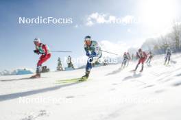 09.02.2024, Canmore, Canada (CAN): Paal Golberg (NOR), Johan Haeggstroem (SWE), Simen Hegstad Krueger (NOR), (l-r)  - FIS world cup cross-country, 15km mass, Canmore (CAN). www.nordicfocus.com. © Modica/NordicFocus. Every downloaded picture is fee-liable.