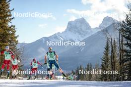 09.02.2024, Canmore, Canada (CAN): Johannes Hoesflot Klaebo (NOR), Jonas Baumann (SUI), Erik Valnes (NOR), (l-r)  - FIS world cup cross-country, 15km mass, Canmore (CAN). www.nordicfocus.com. © Modica/NordicFocus. Every downloaded picture is fee-liable.