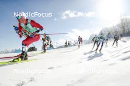 09.02.2024, Canmore, Canada (CAN): Martin Loewstroem Nyenget (NOR), Friedrich Moch (GER), Florian Notz (GER), Calle Halfvarsson (SWE), (l-r)  - FIS world cup cross-country, 15km mass, Canmore (CAN). www.nordicfocus.com. © Modica/NordicFocus. Every downloaded picture is fee-liable.