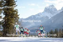 09.02.2024, Canmore, Canada (CAN): William Poromaa (SWE), Simone Dapra (ITA), Johannes Hoesflot Klaebo (NOR), Jonas Baumann (SUI), Erik Valnes (NOR), Thomas Maloney Westgaard (IRL), (l-r)  - FIS world cup cross-country, 15km mass, Canmore (CAN). www.nordicfocus.com. © Modica/NordicFocus. Every downloaded picture is fee-liable.