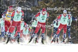 09.02.2024, Canmore, Canada (CAN): Harald Oestberg Amundsen (NOR), Johannes Hoesflot Klaebo (NOR), Erik Valnes (NOR), Paal Golberg (NOR), (l-r)  - FIS world cup cross-country, 15km mass, Canmore (CAN). www.nordicfocus.com. © Modica/NordicFocus. Every downloaded picture is fee-liable.