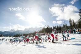 09.02.2024, Canmore, Canada (CAN): Remi Lindholm (FIN), Calle Halfvarsson (SWE), Beda Klee (SUI), Martin Loewstroem Nyenget (NOR), Friedrich Moch (GER), Didrik Toenseth (NOR), Paal Golberg (NOR), Johannes Hoesflot Klaebo (NOR), Hugo Lapalus (FRA), Andrew Musgrave (GBR), (l-r)  - FIS world cup cross-country, 15km mass, Canmore (CAN). www.nordicfocus.com. © Modica/NordicFocus. Every downloaded picture is fee-liable.
