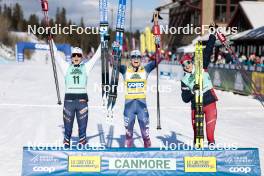 09.02.2024, Canmore, Canada (CAN): Delphine Claudel (FRA), Jessie Diggins (USA), Heidi Weng (NOR), (l-r) - FIS world cup cross-country, 15km mass, Canmore (CAN). www.nordicfocus.com. © Modica/NordicFocus. Every downloaded picture is fee-liable.