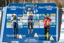 09.02.2024, Canmore, Canada (CAN): Delphine Claudel (FRA), Jessie Diggins (USA), Heidi Weng (NOR), (l-r) - FIS world cup cross-country, 15km mass, Canmore (CAN). www.nordicfocus.com. © Modica/NordicFocus. Every downloaded picture is fee-liable.