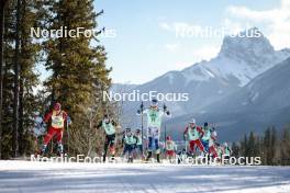 09.02.2024, Canmore, Canada (CAN): Harald Oestberg Amundsen (NOR), Friedrich Moch (GER), Jules Lapierre (FRA), Jens Burman (SWE), Didrik Toenseth (NOR), Perttu Hyvarinen (FIN), (l-r)  - FIS world cup cross-country, 15km mass, Canmore (CAN). www.nordicfocus.com. © Modica/NordicFocus. Every downloaded picture is fee-liable.