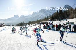 09.02.2024, Canmore, Canada (CAN): Jonna Sundling (SWE), Astrid Oeyre Slind (NOR), Sophia Laukli (USA), Delphine Claudel (FRA), (l-r)  - FIS world cup cross-country, 15km mass, Canmore (CAN). www.nordicfocus.com. © Modica/NordicFocus. Every downloaded picture is fee-liable.