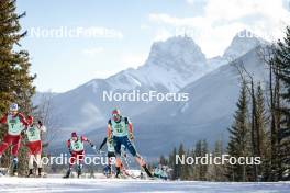 09.02.2024, Canmore, Canada (CAN): Johannes Hoesflot Klaebo (NOR), Jonas Baumann (SUI), Erik Valnes (NOR), Thomas Maloney Westgaard (IRL), (l-r)  - FIS world cup cross-country, 15km mass, Canmore (CAN). www.nordicfocus.com. © Modica/NordicFocus. Every downloaded picture is fee-liable.
