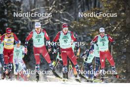 09.02.2024, Canmore, Canada (CAN): Harald Oestberg Amundsen (NOR), Johannes Hoesflot Klaebo (NOR), Erik Valnes (NOR), Paal Golberg (NOR), (l-r)  - FIS world cup cross-country, 15km mass, Canmore (CAN). www.nordicfocus.com. © Modica/NordicFocus. Every downloaded picture is fee-liable.