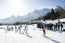 09.02.2024, Canmore, Canada (CAN): Sophia Laukli (USA), Astrid Oeyre Slind (NOR), Delphine Claudel (FRA), Jessie Diggins (USA), Ebba Andersson (SWE), Heidi Weng (NOR), (l-r)  - FIS world cup cross-country, 15km mass, Canmore (CAN). www.nordicfocus.com. © Modica/NordicFocus. Every downloaded picture is fee-liable.