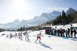 09.02.2024, Canmore, Canada (CAN): Sophia Laukli (USA), Astrid Oeyre Slind (NOR), Delphine Claudel (FRA), Jessie Diggins (USA), Ebba Andersson (SWE), Heidi Weng (NOR), (l-r)  - FIS world cup cross-country, 15km mass, Canmore (CAN). www.nordicfocus.com. © Modica/NordicFocus. Every downloaded picture is fee-liable.