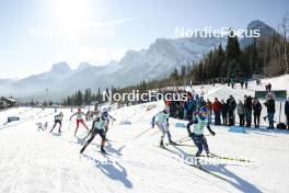 09.02.2024, Canmore, Canada (CAN): Victoria Carl (GER), Teresa Stadlober (AUT), Katharina Hennig (GER), Linn Svahn (SWE), Flora Dolci (FRA), (l-r)  - FIS world cup cross-country, 15km mass, Canmore (CAN). www.nordicfocus.com. © Modica/NordicFocus. Every downloaded picture is fee-liable.