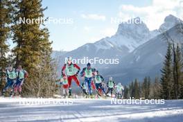 09.02.2024, Canmore, Canada (CAN): Jules Lapierre (FRA), Scott Patterson (USA), Beda Klee (SUI), Didrik Toenseth (NOR), Perttu Hyvarinen (FIN), Martin Loewstroem Nyenget (NOR), (l-r)  - FIS world cup cross-country, 15km mass, Canmore (CAN). www.nordicfocus.com. © Modica/NordicFocus. Every downloaded picture is fee-liable.